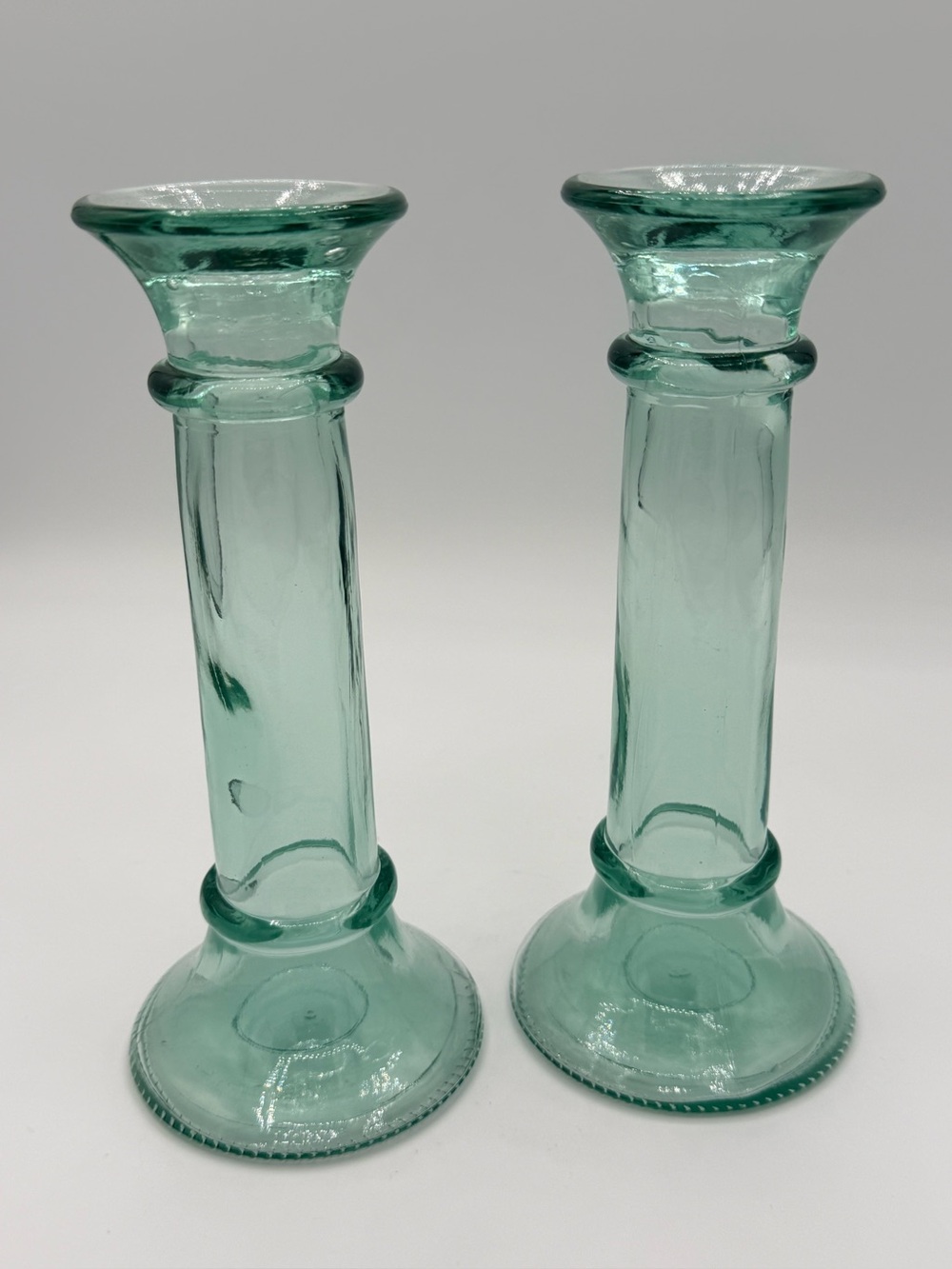 Pair of Aqua Green Glass Candle Holders